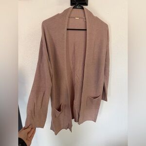 T Tahari Dusty Rose Open-Front Ribbed Cardigan